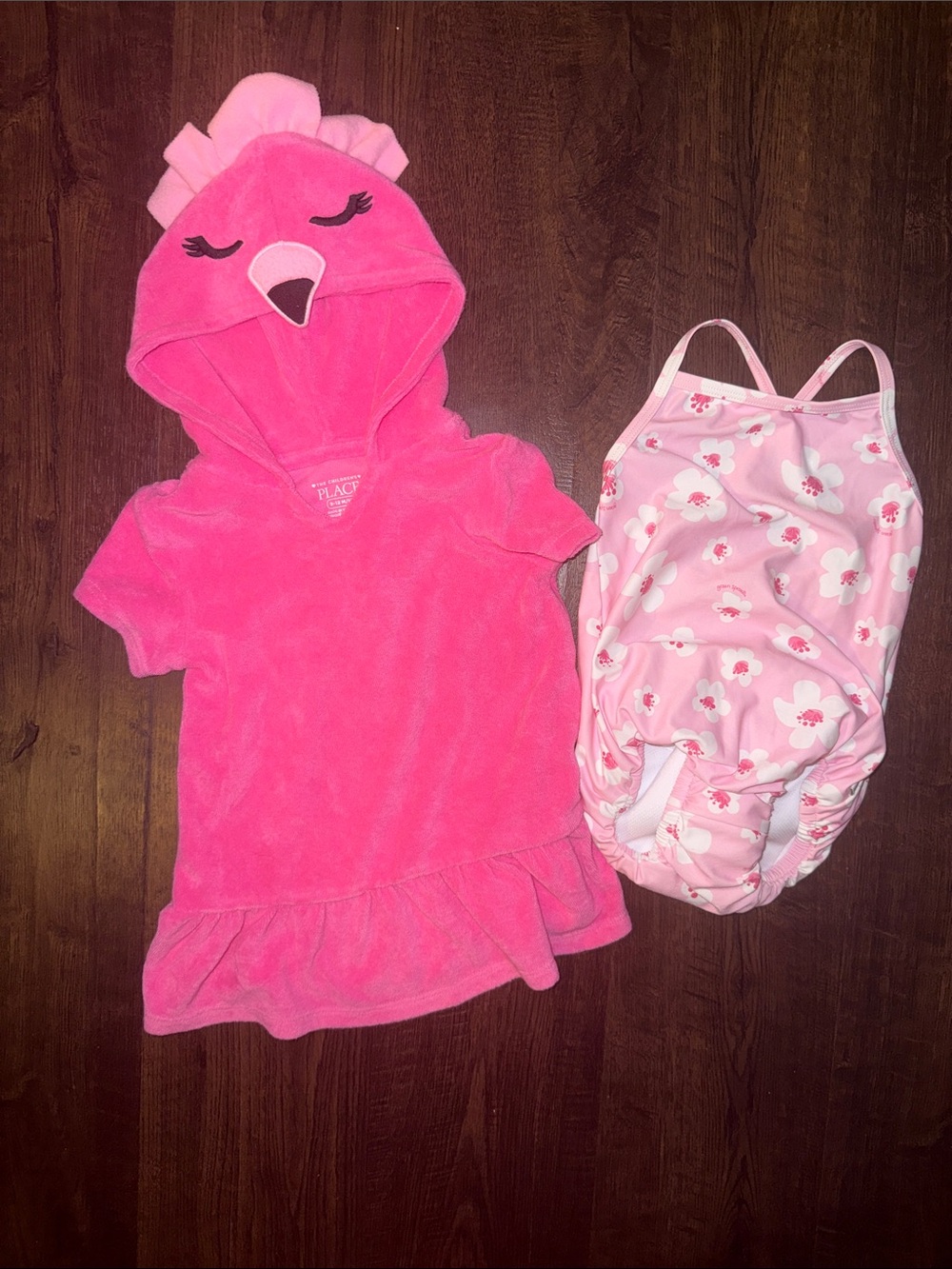 The Children's Place Hot Pink Hooded Flamingo Swim Cover & Bathingsuit
